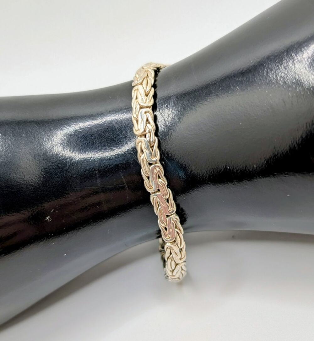 Byzantine Flat Sterling Silver Bracelet Lobster Clasp Size 7.5 5.3mm 19.3gm